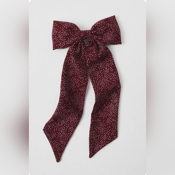 NWT Free People Burgundy Fly Away Bow Polka Dot Hair Clip - Picture 1 of 9